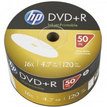 Диск DVD-R, 4.7GB, 16x, 50 шт, IJ Print, без шпинделя HP (69302 /DME00070WIP-3)