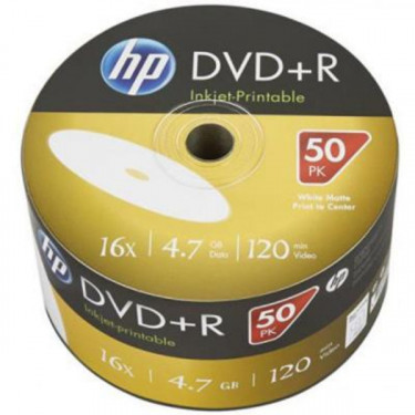 Диск DVD+R, 4.7GB, 16x, 50 шт, IJ Print, без шпинделя HP (69304 /DRE00070WIP-3)