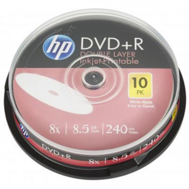 Диск DVD+R, 8.5GB, 8x, 10 шт, DL IG Print, Spindle HP (69306 /DRE00060WIP-3)