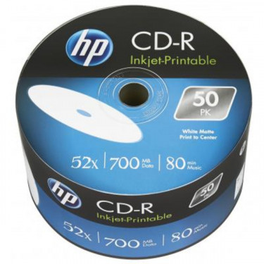 Диск CD-R, 700MB, 52Х, 50 шт, IJ Print, без шпинделя HP (69301 /CRE00070WIP-3)
