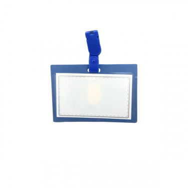 Бейдж горизонтальний з пластиковим кліпом, синій, уп. 100 шт. H-Tone (JJ41308)