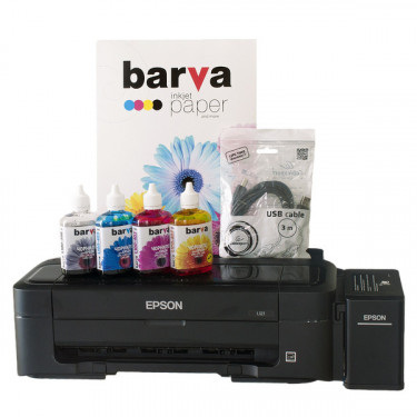 Комплект для друку Printer kit 4в1 Принтер L121 A4 Epson (C11CD76414) + чорнила Barva + папір Barva + кабель