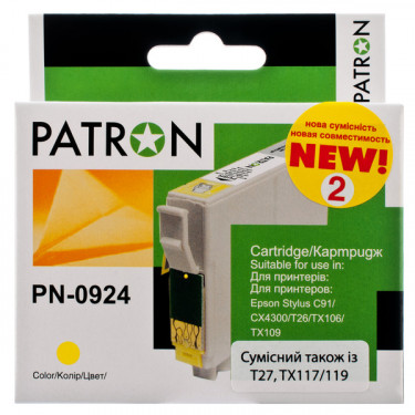 Картридж сумісний Epson T0924/T1084 (C13T10844A10) 490 арк, жовтий Patron (PN-0924)
