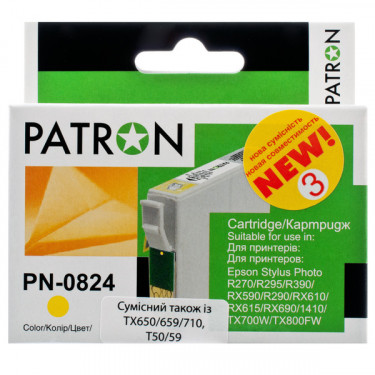 Картридж сумісний Epson T0814/T0824 XL (C13T11144A10/C13T11244A10) 460 арк, жовтий Patron (PN-0824)