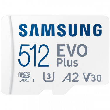 Карта пам'яті 512GB microSDXC C10 UHS-I U3 R100/W90MB/s Evo Plus V2 + SD адаптер Samsung (MB-MC512KA/RU)