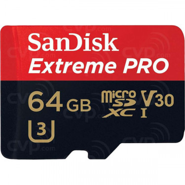 Карта пам'яті 64GB microSDXC C10 UHS-I U3 R170/W90MB/s Extreme Pro V30 + SD SanDisk (SDSQXCY-064G-GN6MA)