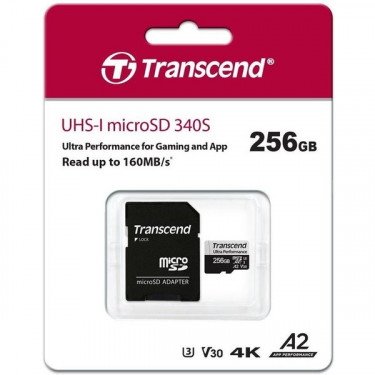 Карта пам'яті 256GB microSDXC C10 UHS-I U3 A2 R160/W125MB/s + SD Transcend (TS256GUSD340S)