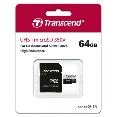 Карта пам'яті 64GB microSDXC C10 UHS-I U1 High Endurance (85TB) Transcend (TS64GUSD350V)