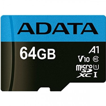 Карта пам'яті 64GB microSDXC C10 UHS-I A1 + SD Adata (AUSDX64GUICL10A1-RA1)