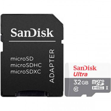Карта пам'яті 32GB microSDHC C10 UHS-I R100MB/s Ultra + SD SanDisk (SDSQUNR-032G-GN3MA)