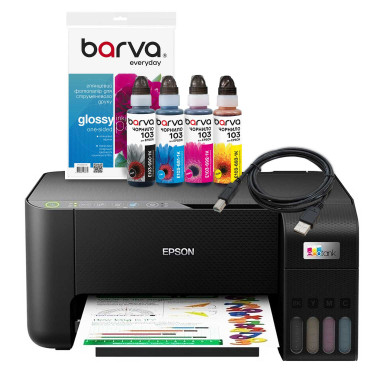 Комплект для друку Printer Kit 4в1 БФП Epson EcoTank L3250, Wi-Fi (C11CJ67412) + Чорнило Barva + Папір Barva + Кабель