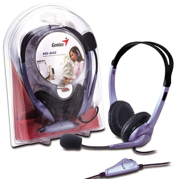 Гарнитура проводная HS-04S черно-серая Genius (31710025100) - Фото 1