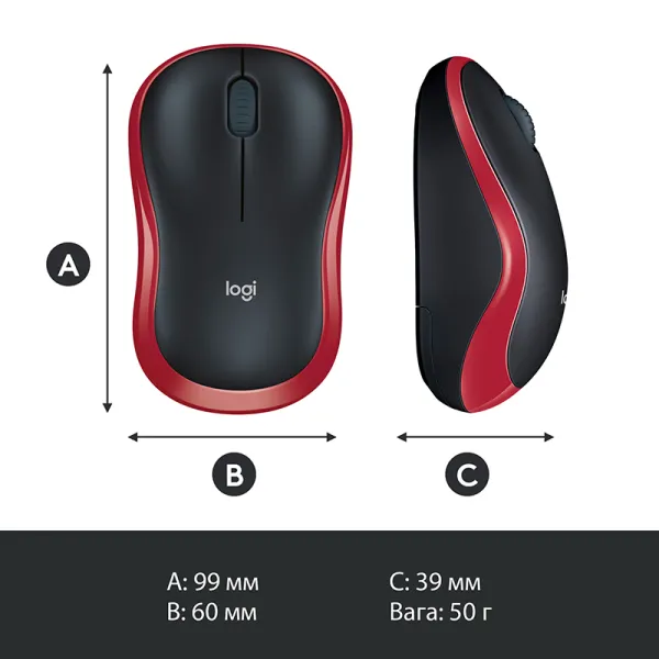 Миша бездротова M185 Cordless, червона Logitech (910-002240/910-002237) - Фото 1