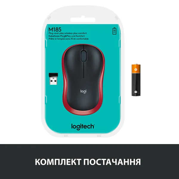 Миша бездротова M185 Cordless, червона Logitech (910-002240/910-002237) - Фото 8