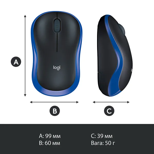 Миша бездротова M185 Cordless, синя Logitech (910-002239/910-002236) - Фото 10