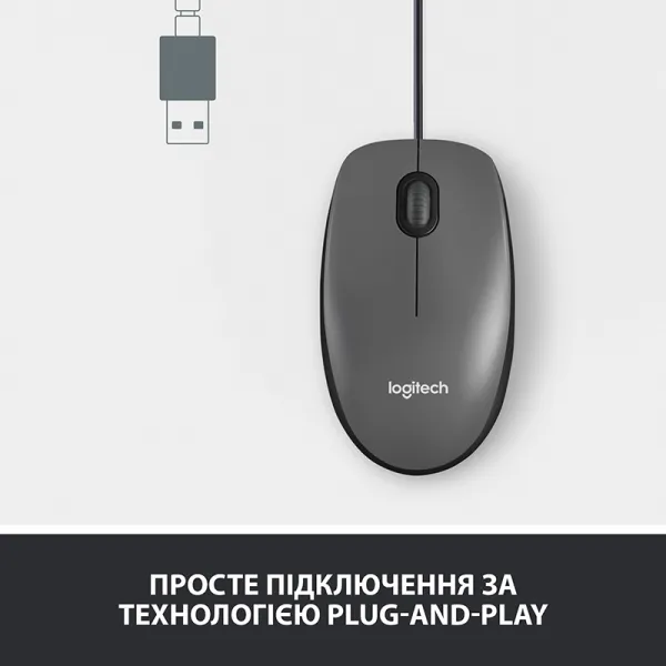 Миша USB M100 Optical, чорна Logitech (910-005003/910-006652) - Фото 4