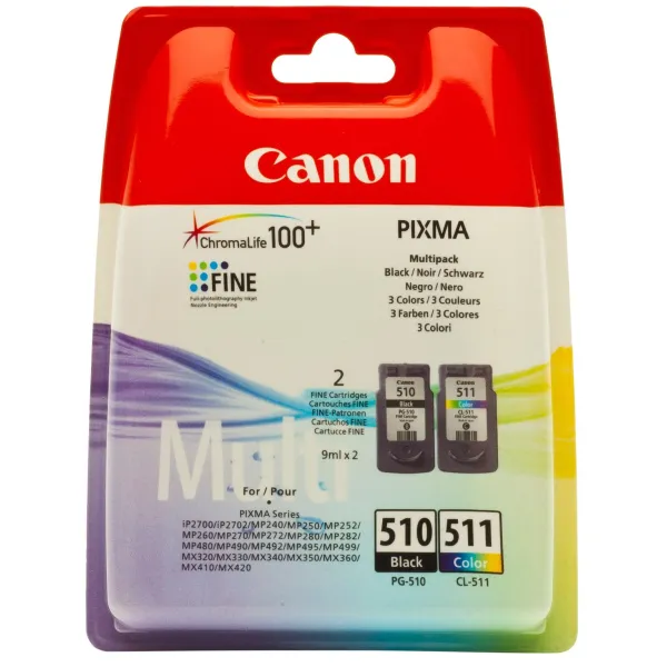 Комплект картридж PG-510 чорний + картридж CL-511 кольоровий + папір 50 л Canon (2970B017) - Фото 1