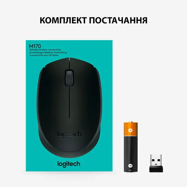 Миша бездротова M170, чорно-сіра Logitech (910-004642) - Фото 3