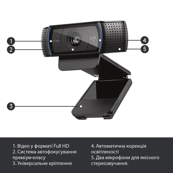 Веб-камера C920 Pro, чёрная Logitech (960-001055) - Фото 4
