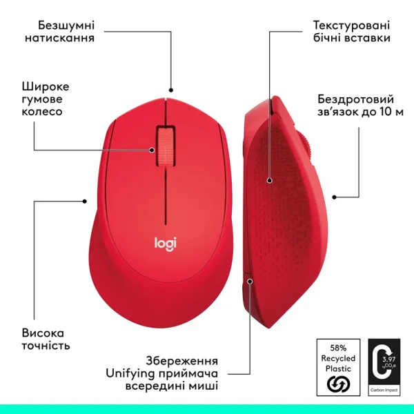 Мышь беспроводная M330 Silent Plus, красная Logitech (910-004911) - Фото 1
