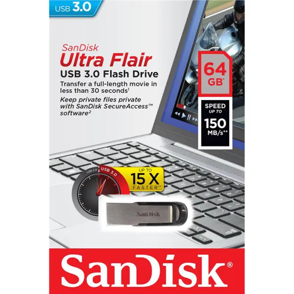 Накопичувач USB 3.0 Type-A 64GB Flair R150MB/s сріблястий SanDisk (SDCZ73-064G-G46) - Фото 4