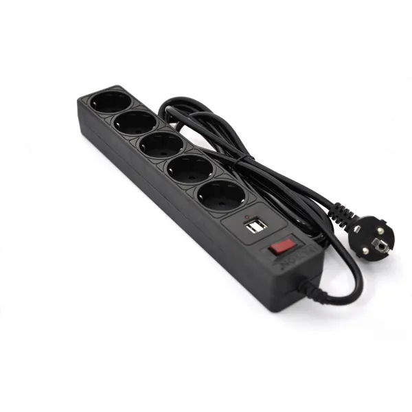 Фильтр сетевой 5 розеток + 2 x USB 2.0 2.1A, 3 м, черный Patron (SP-53-USB) - Фото 4