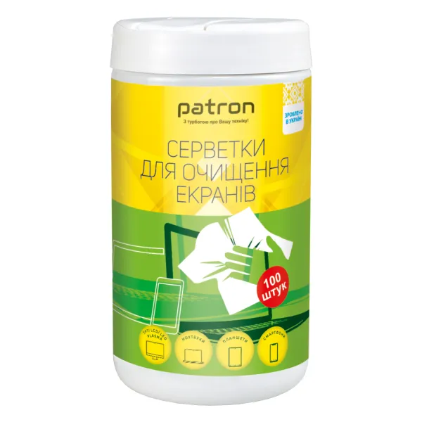 Салфетки для очистки экранов, туба 100 шт. Patron (F3-027) - Фото 1