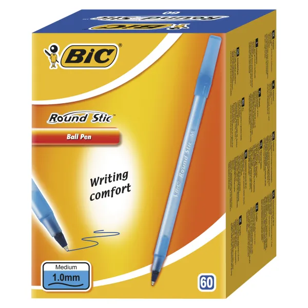Набор масляных ручек 60 шт, 0,4 мм, синие Round Stic M BIC (bc921403/3086123269811/3086123256378)