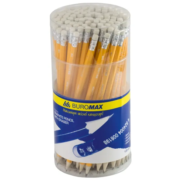 Карандаш графитовый HB, с ластиком, желтый Classic Buromax (BM.8500) - Фото 1