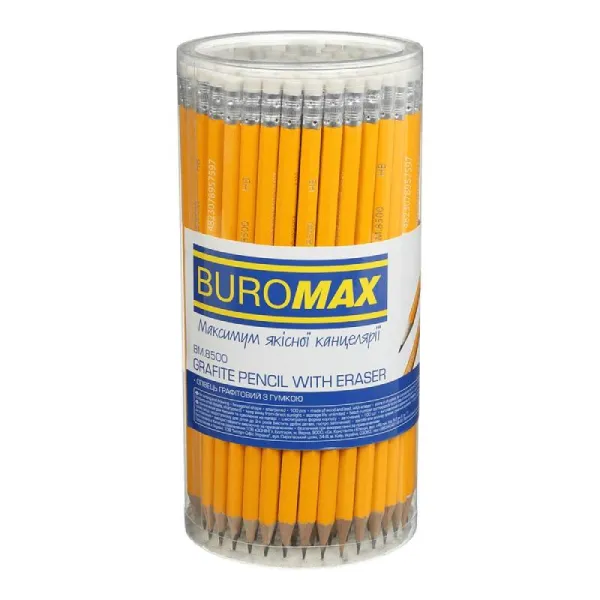 Карандаш графитовый HB, с ластиком, желтый Classic Buromax (BM.8500) - Фото 1