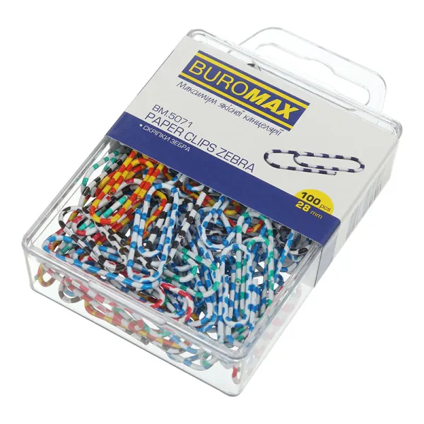 Скрепки цветные 28 мм, 100 шт, зебра Buromax (BM.5071) - Фото 7