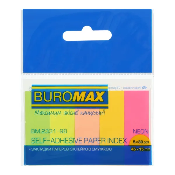 Закладки бумажные 45x15 мм, 5х30 л, ассорти Neon Buromax (BM.2331-98) - Фото 2