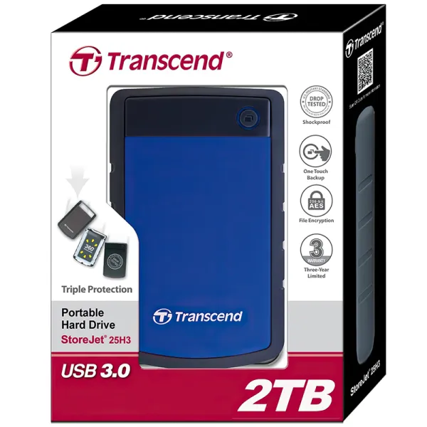 Диск жесткий внешний портативный 2TB USB 3.1 StoreJet 25H3 синий Transcend (TS2TSJ25H3B) - Фото 3