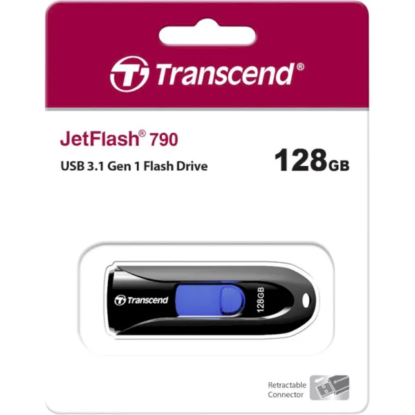 Накопичувач USB 3.1 Type-A 128GB JetFlash 790 чорний Transcend (TS128GJF790K) - Фото 1
