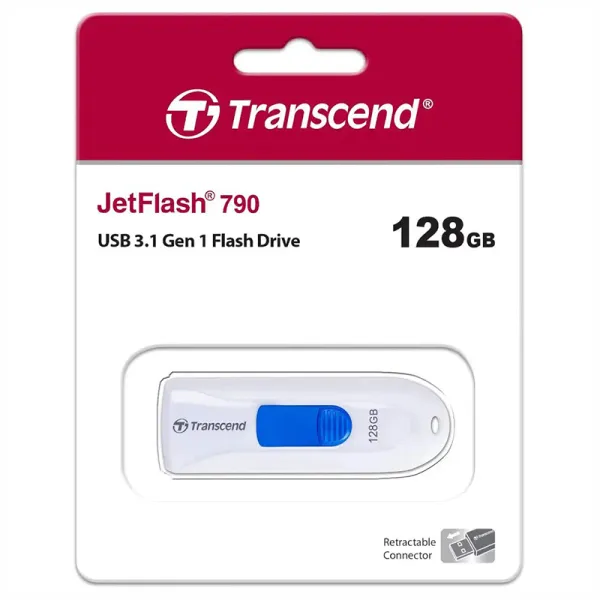 Накопичувач USB 3.0 Type-A 128GB JetFlash 790 білий Transcend (TS128GJF790W) - Фото 1
