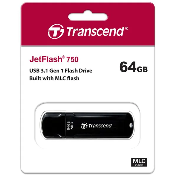 Накопитель USB 3.0 Type-A 64GB JetFlash 750 черный Transcend (TS64GJF750K) - Фото 1