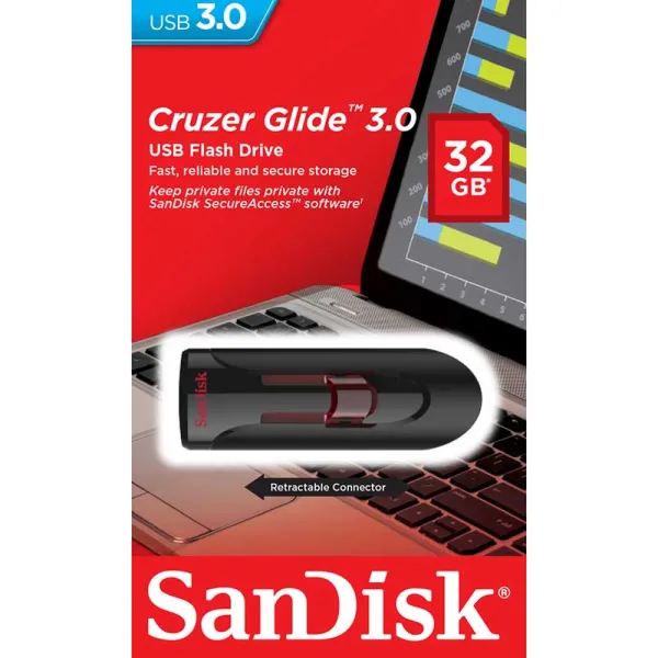 Накопитель USB 3.0 Type-A 32GB  Glide черный SanDisk (SDCZ600-032G-G35) - Фото 3