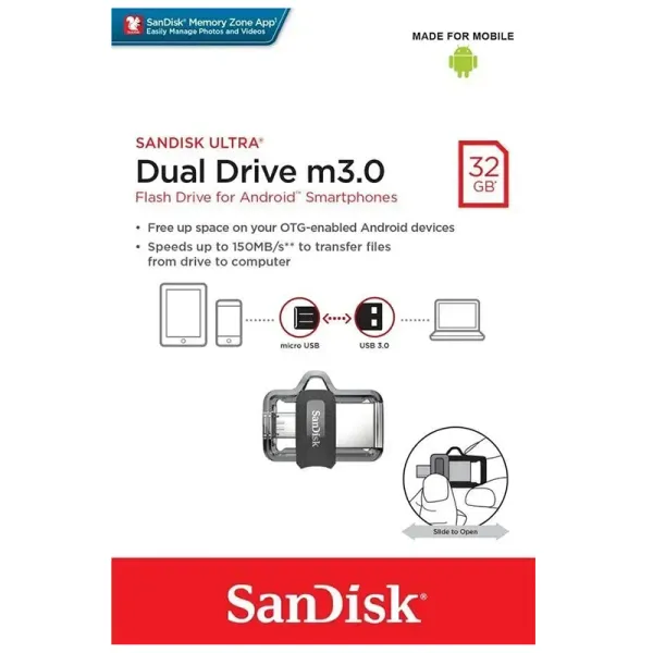 Накопитель USB 3.0 32GB Ultra Dual Drive OTG SanDisk (SDDD3-032G-G46) - Фото 3