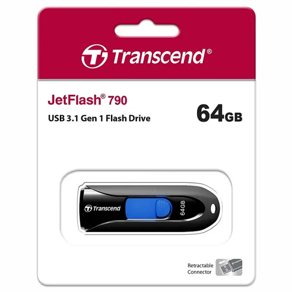 Накопитель USB 3.1 Type-A 64GB JetFlash 790 черный Transcend (TS64GJF790K) - Фото 1
