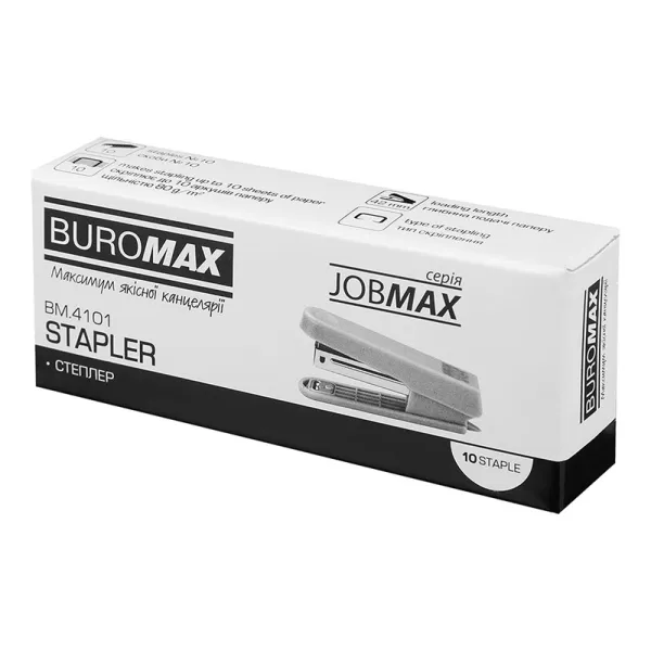 Степлер пластиковый, плоский, 10 листов, скобы №10, черный Jobmax Buromax (BM.4101-01) - Фото 4