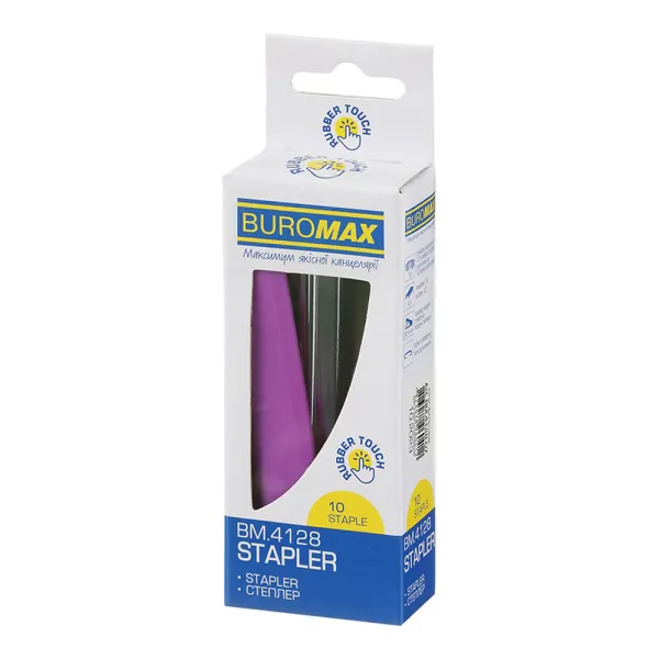 Степлер пластиковий, 12 аркушів, скоби №10, фіолетовий Rubber Touch Buromax (BM.4128-07) - Фото 4