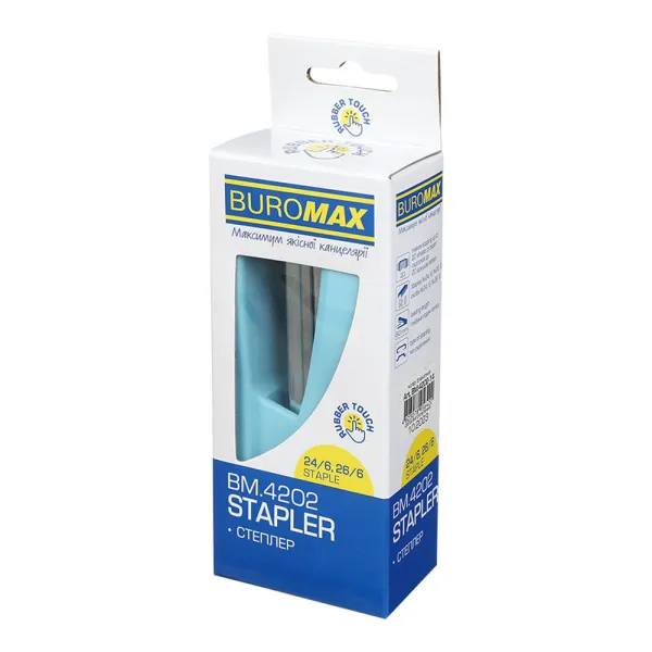 Степлер пластиковый, 20 листов, скобы №24, 26, голубой Rubber Touch Buromax (BM.4202-14) - Фото 3