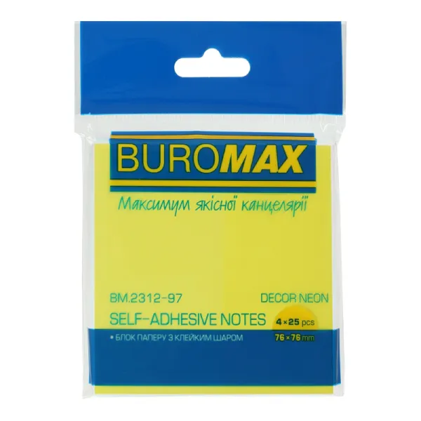 Стикеры для заметок 76x76 мм, 100 л, ассорти Neon Buromax (BM.2312-97) - Фото 1