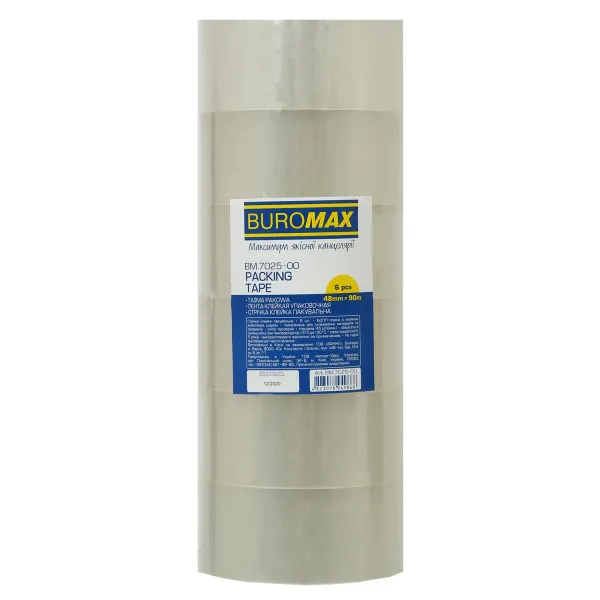 Скотч упаковочный 48мм x 90м x 45мкм, прозрачный, упаковка 6 шт Buromax (BM.7025-00) - Фото 1