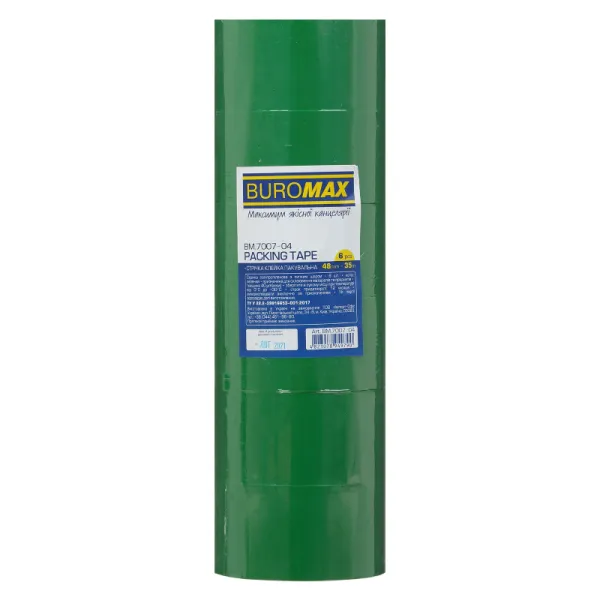 Скотч упаковочный 48мм x 35м, зеленый, упаковка 6 шт Buromax (BM.7007-04) - Фото 1