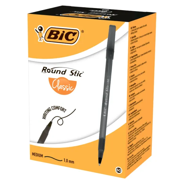 Ручка масляна 0,4 мм, чорна Round Stic M BIC (bc9205681) - Фото 1