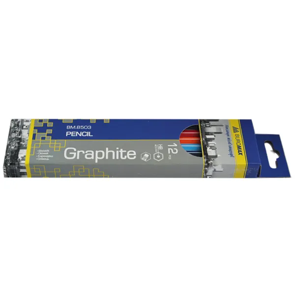 Карандаш графитовый НВ, с ластиком, ассорти White Line Buromax (BM.8503) - Фото 1