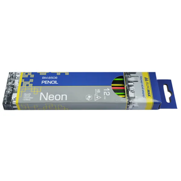 Карандаш графитовый НВ, треугольный, с ластиком, ассорти Neon Line Buromax (BM.8508) - Фото 4