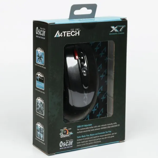 Мышь USB игровая Oscar чёрная A4Tech (X-718BK USB (Black) - Фото 5