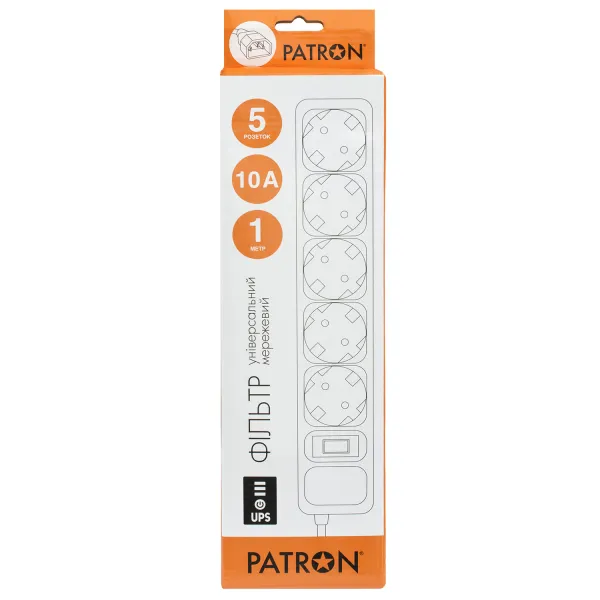 Фильтр сетевой для ИБП 5 розеток, 1 м, черный, 3*1мм2 Patron (SP-1053U) - Фото 2